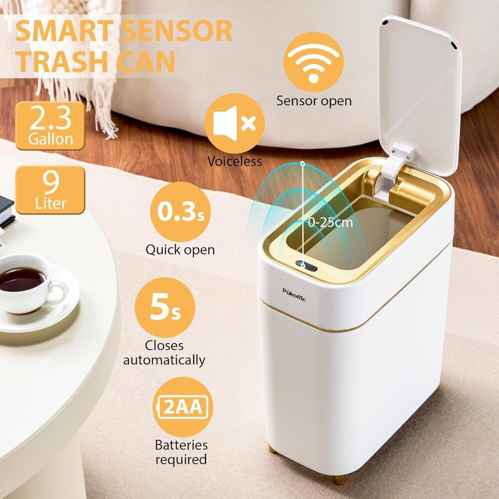 Pukomc Automatic Small Sensor Trash Can with Touchless Lid, 2.3 Gallon - Picture 3 of 8